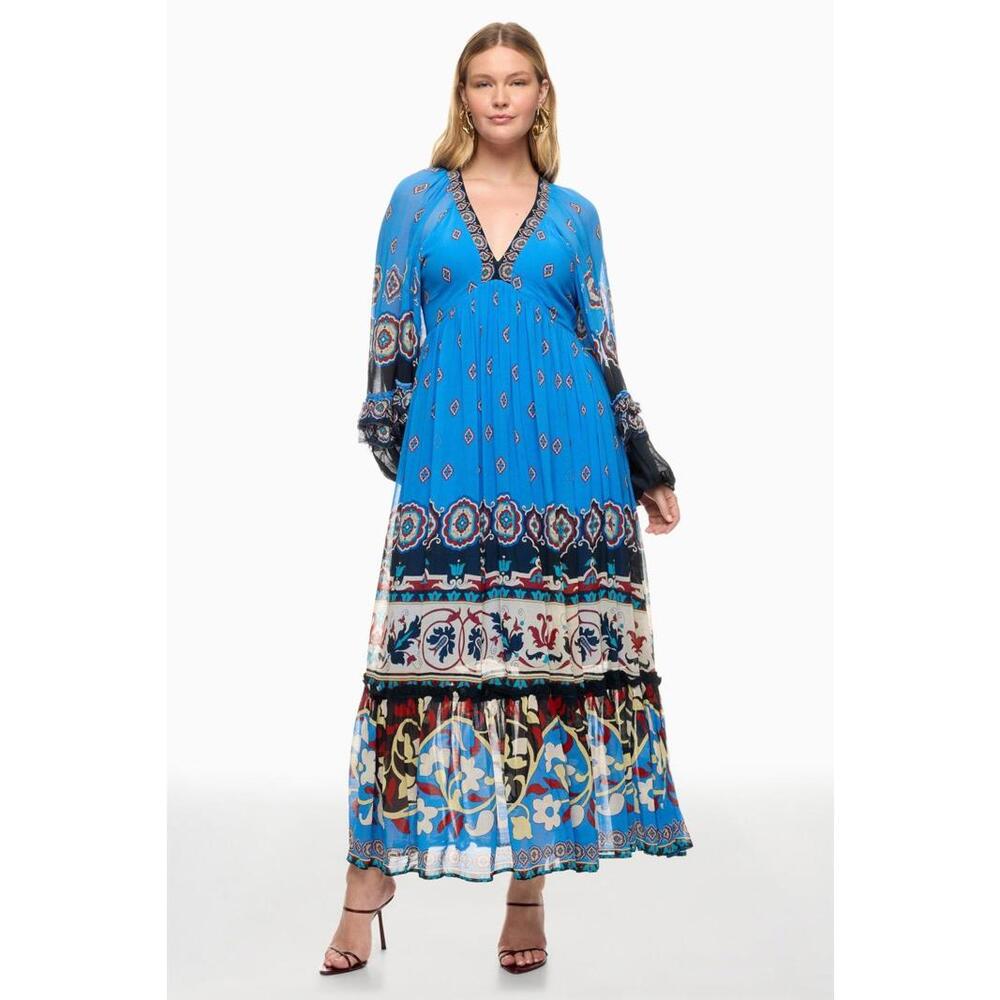 FARM Rio Anika Tiles Blue Maxi Dress Multicolor Size M (As Is Condition)